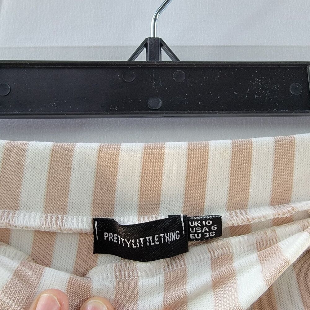 PrettyLittleThing Beige/White Striped Casual Wide Leg Pants w POCKETS Small - Picture 6 of 10